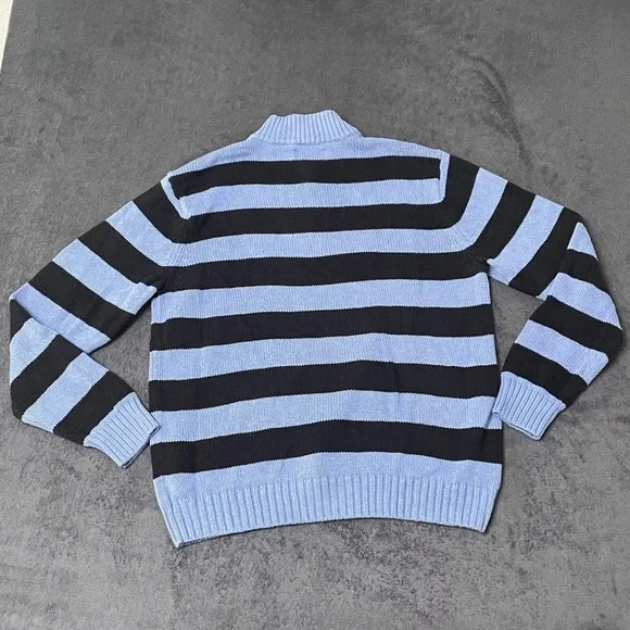 Chaps Ralph Lauren 1/4 Zip Sweater Mens Blue Stripe Mock Neck Blokecore Rugby - Picture 2 of 7